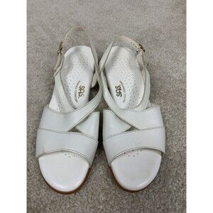 SAS Caress Crossstrap Size US 7.5S Sandals White Leather Buckle Tripad Comfort